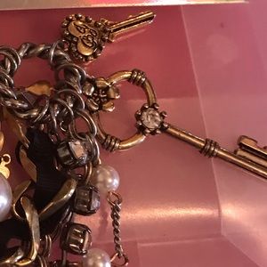 Betsey Johnson pearl crystal layer bracelet heart lock key chain Valentine’s Day